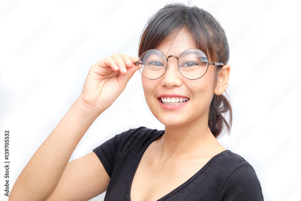 Casual black shirt asian women with glasses Casual black shirt asian women with glasses