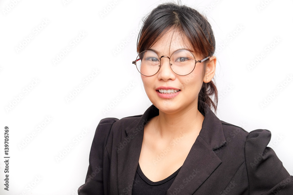 Business smile women wear black suit with glasses Business smile women wear black suit with glasses