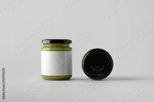 Pumpkin / Hemp Seed Butter Jar Mock-Up - Two Jars. Blank Label