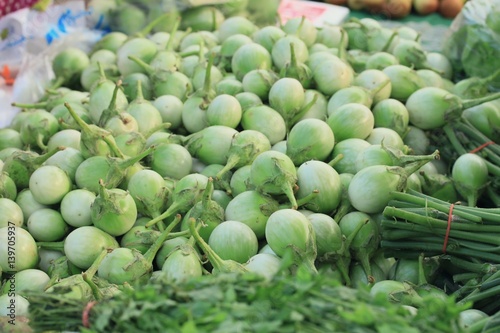 heap eggplant at market