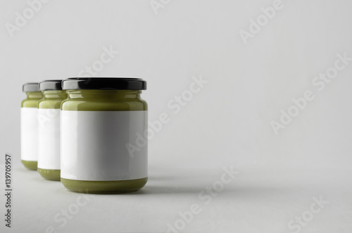 Pumpkin / Hemp Seed Butter Jar Mock-Up - Three Jars. Blank Label