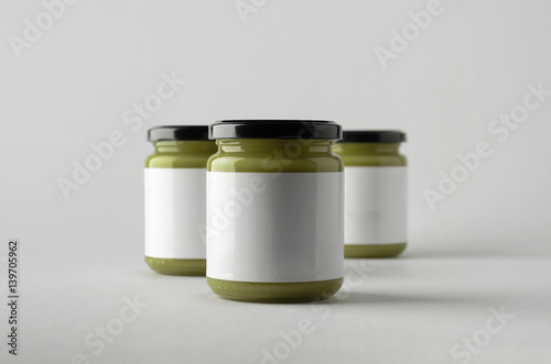 Pumpkin / Hemp Seed Butter Jar Mock-Up - Three Jars. Blank Label