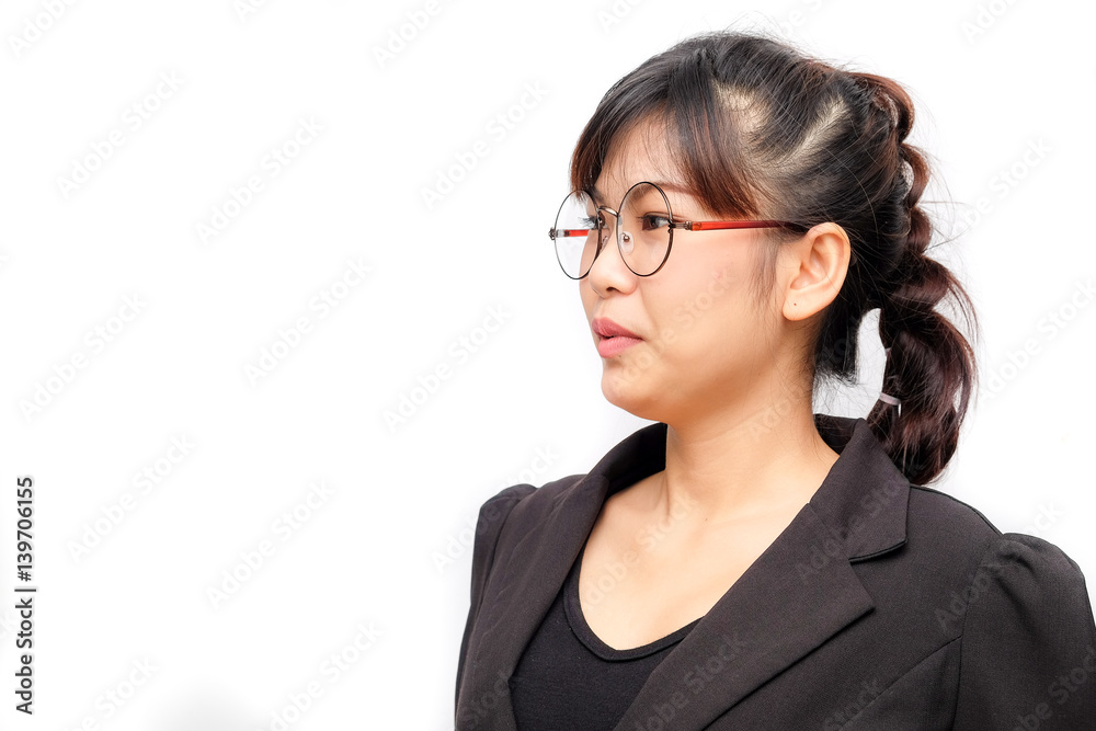 Business smile women wear black suit with glasses