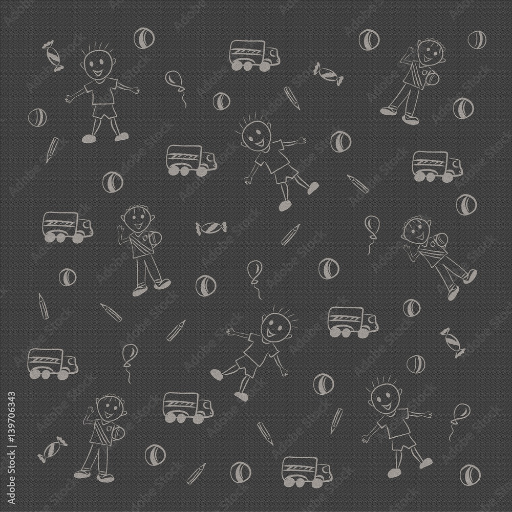Cheerful gray children's background with boys and toys Cheerful gray children's background with boys and toys