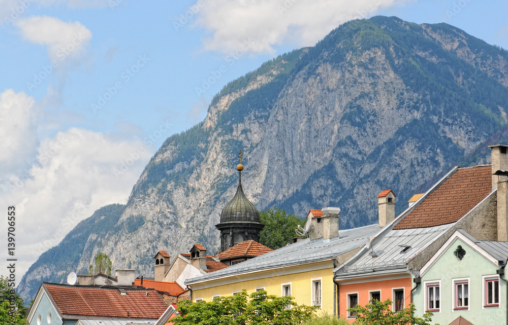 Cityscape of Innsbruck on Inn river (Tirol Austria)
