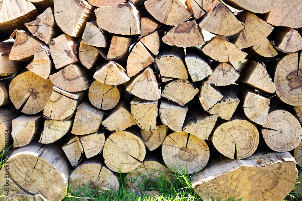 Stack of brown wooden log background Stack of brown wooden log background