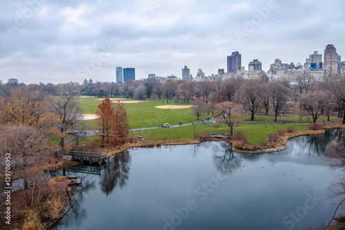 Panoramic view of Central Park and Turtle Pond during late autumn - New York, USA