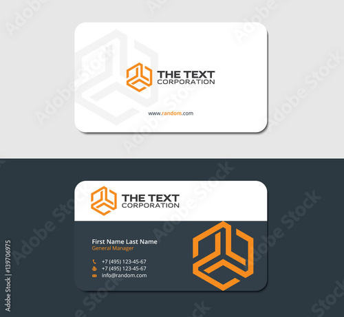 two sided business card, yellow hexagon