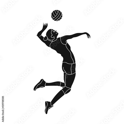 High athlete plays volleyball.The player throws the ball in.active sports single icon in black style vector symbol stock illustration.