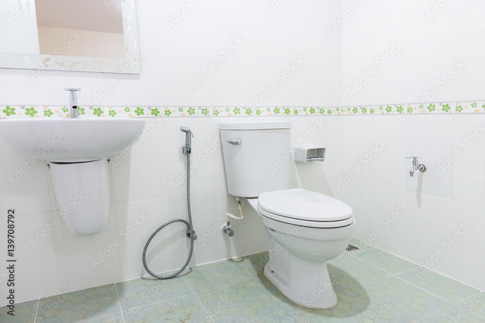 Modern design home bathroom toilet and sink White colur sanitary ware in the bathroom Modern design home bathroom toilet and sink White colur sanitary ware in the bathroom