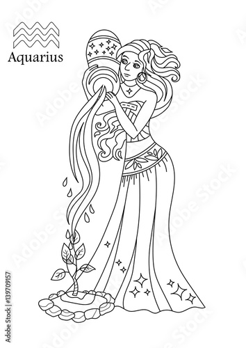 Aquarius zodiac sign as a beautiful girl. astrology - vector illustration