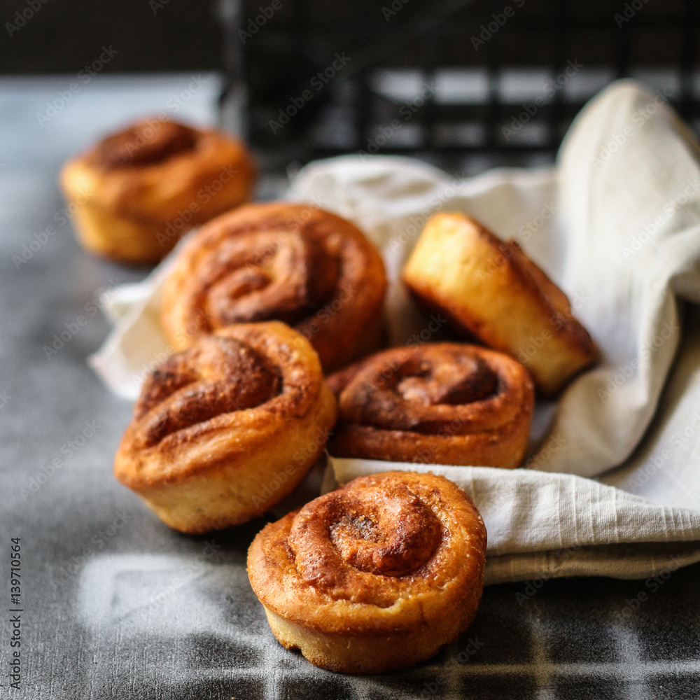 Buns with cinnamon, fresh and fragrant