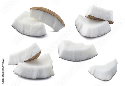 Coconut set pieces 3 isolated on white background