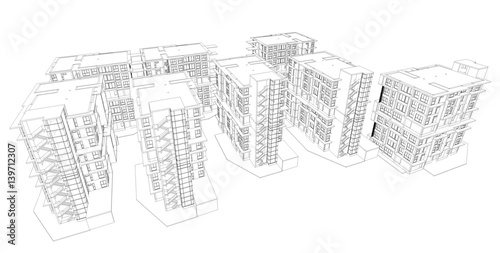 3d wireframe of building. sketch design
