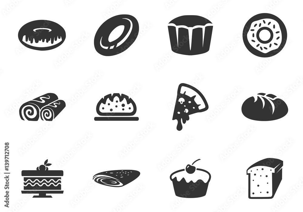 Bakery products icons set Bakery products icons set