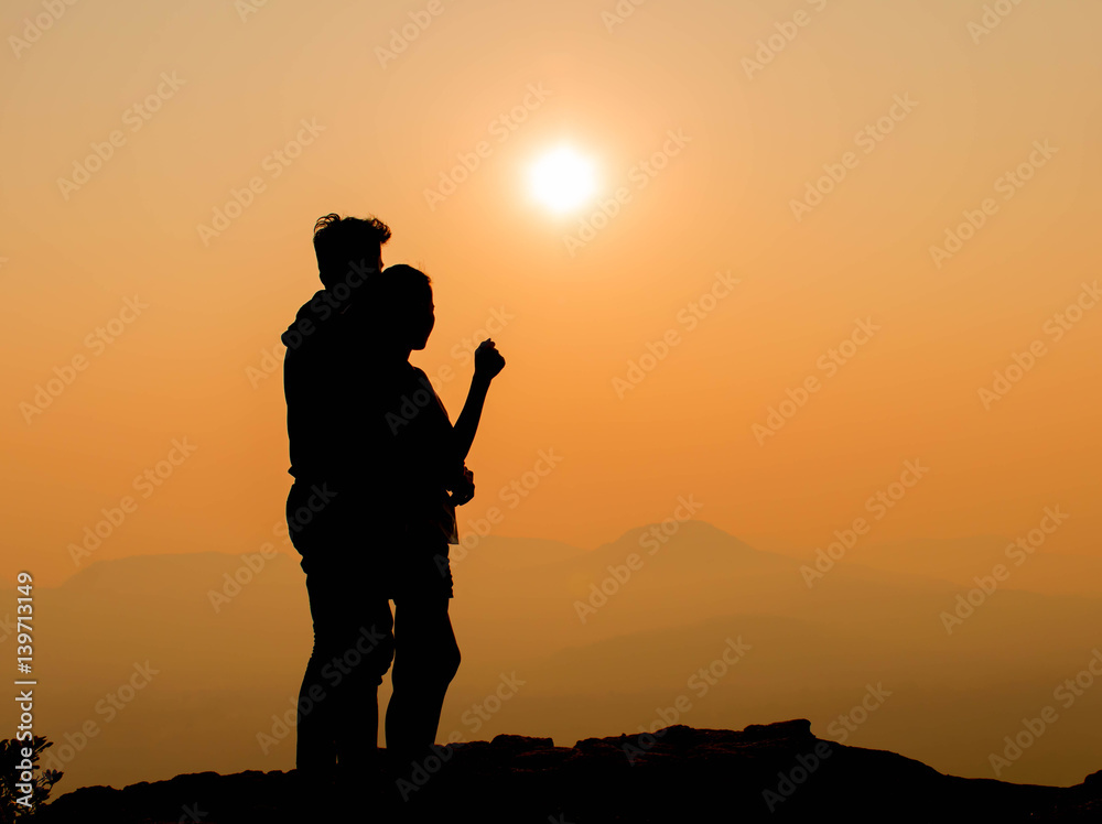 lover has happiness and looking beautiful sunrise mountain view lover has happiness and looking beautiful sunrise mountain view