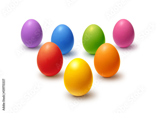 Rainbow colored Easter eggs isolated on white