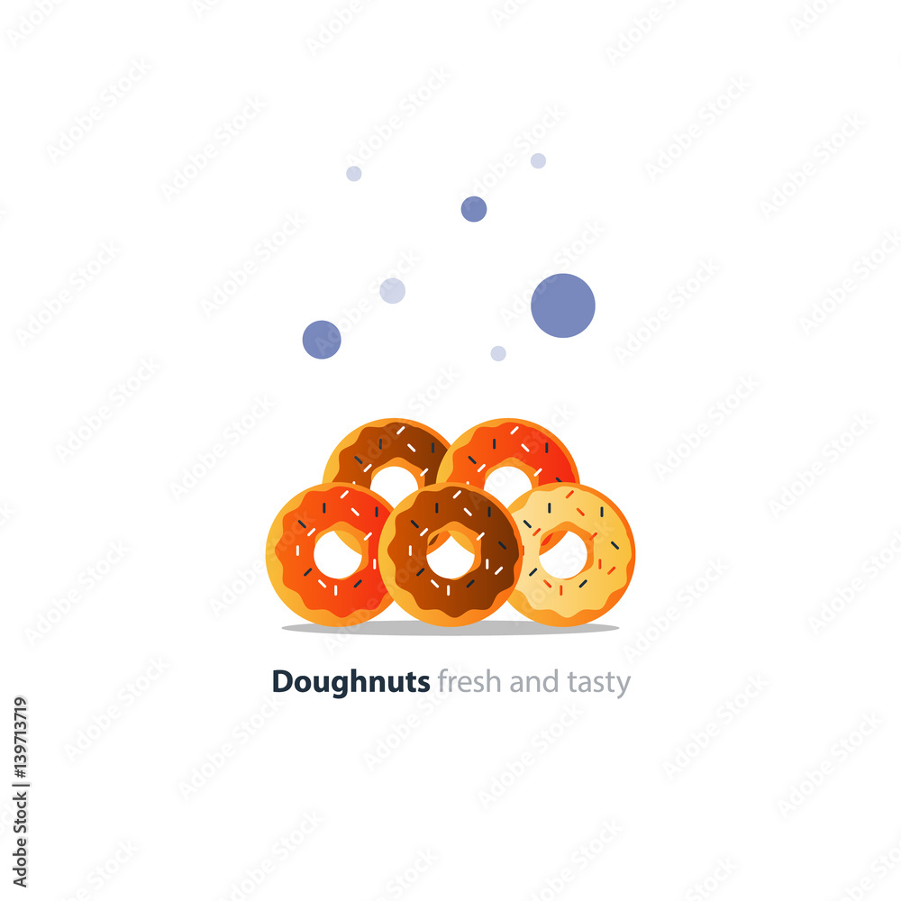 Obraz premium Pile of donuts, tasty doughnuts with different icing with jimmies