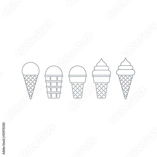 Ice cream cone linear icons, ball and twisted top