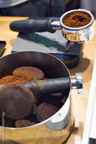 Knock box and holder barista on table photo