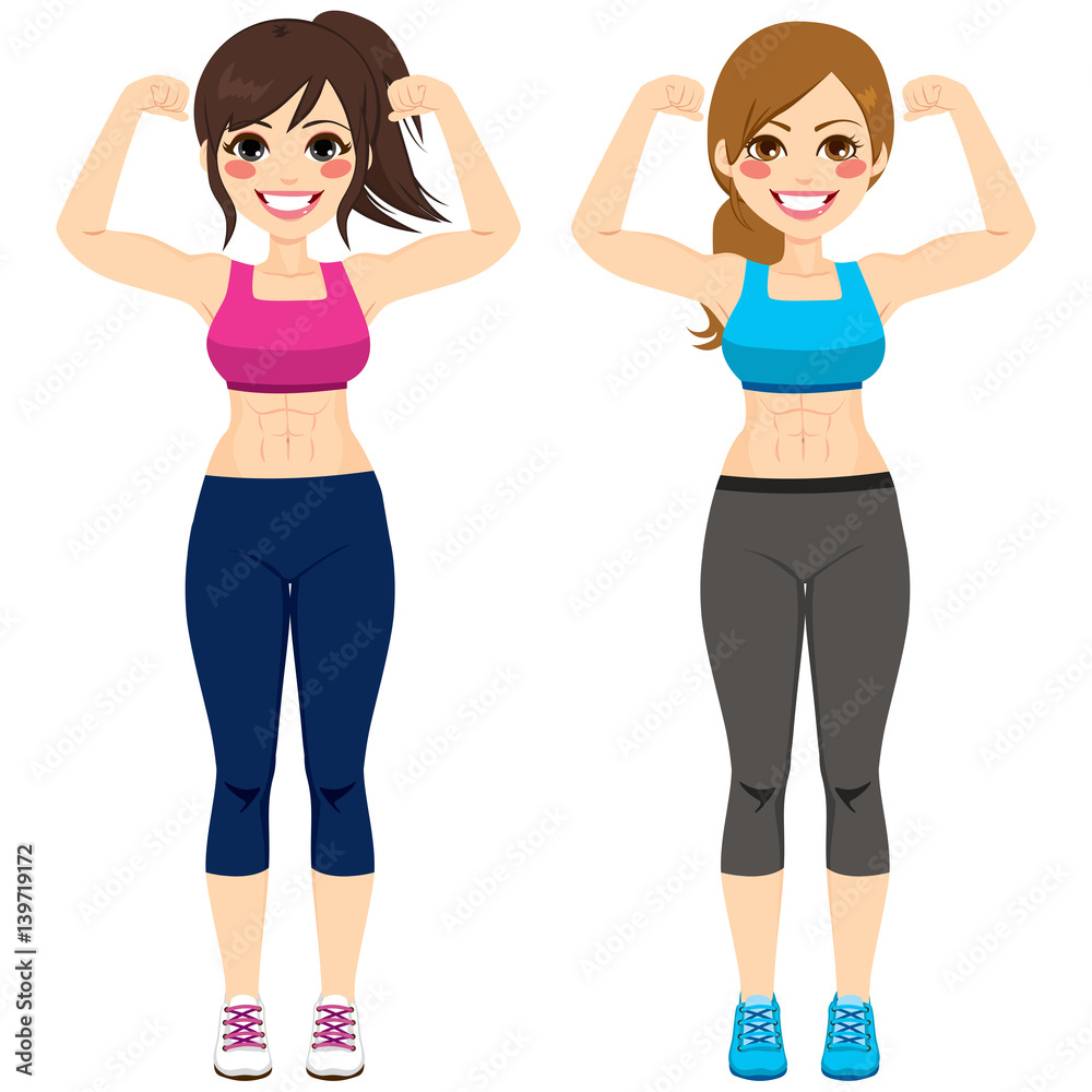 Fitness standing strong women blonde and brunette Fitness standing strong women blonde and brunette