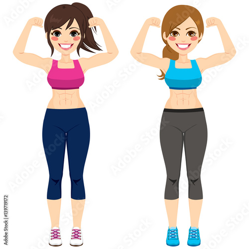 Fitness standing strong women blonde and brunette