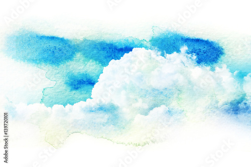 Watercolor illustration of sky with cloud.