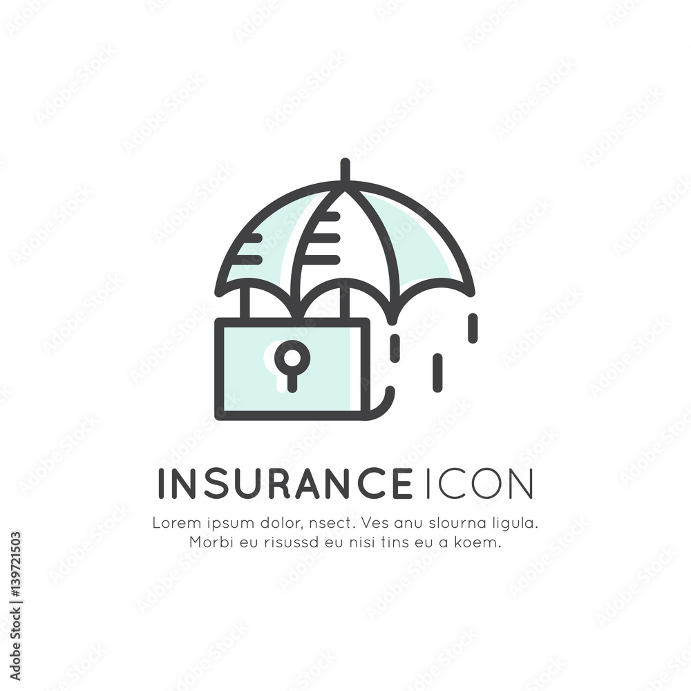 Vector Icon Style Illustration of Insurance Service, Safeguard, Secure Concept, Isolated Minimalistic Object Vector Icon Style Illustration of Insurance Service, Safeguard, Secure Concept, Isolated Minimalistic Object