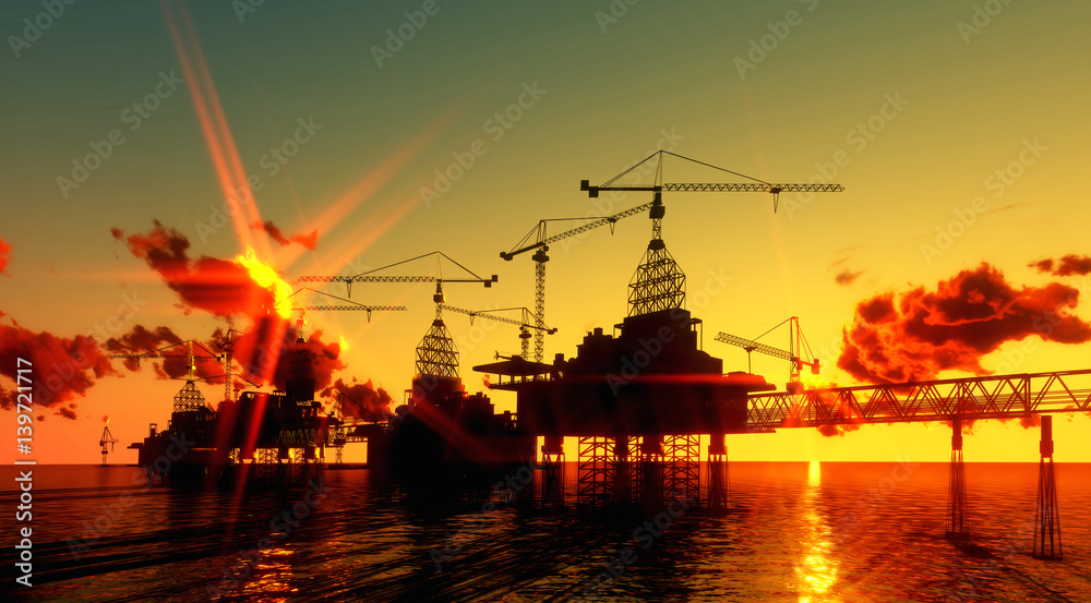 Image of oil platform during sunset.