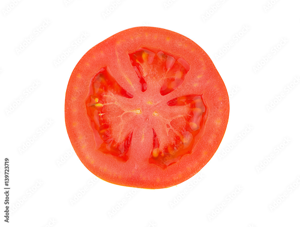 Tomato slice isolated on white background, top view Tomato slice isolated on white background, top view