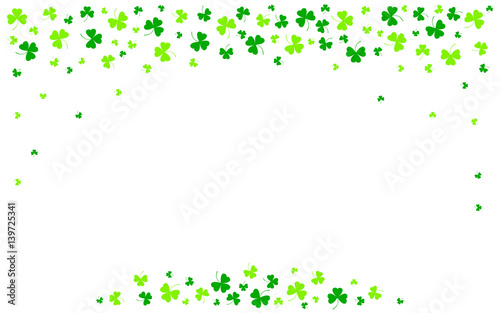 Vector illustration of clover leaves on white. St Patrick's Day background. Green frame