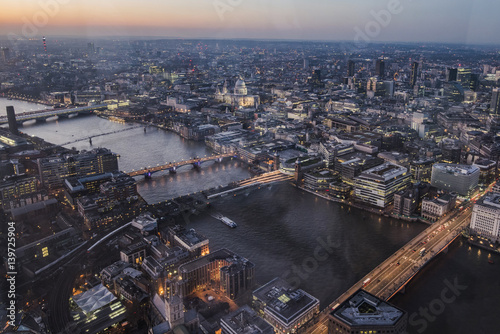 London aerial view at sunset.