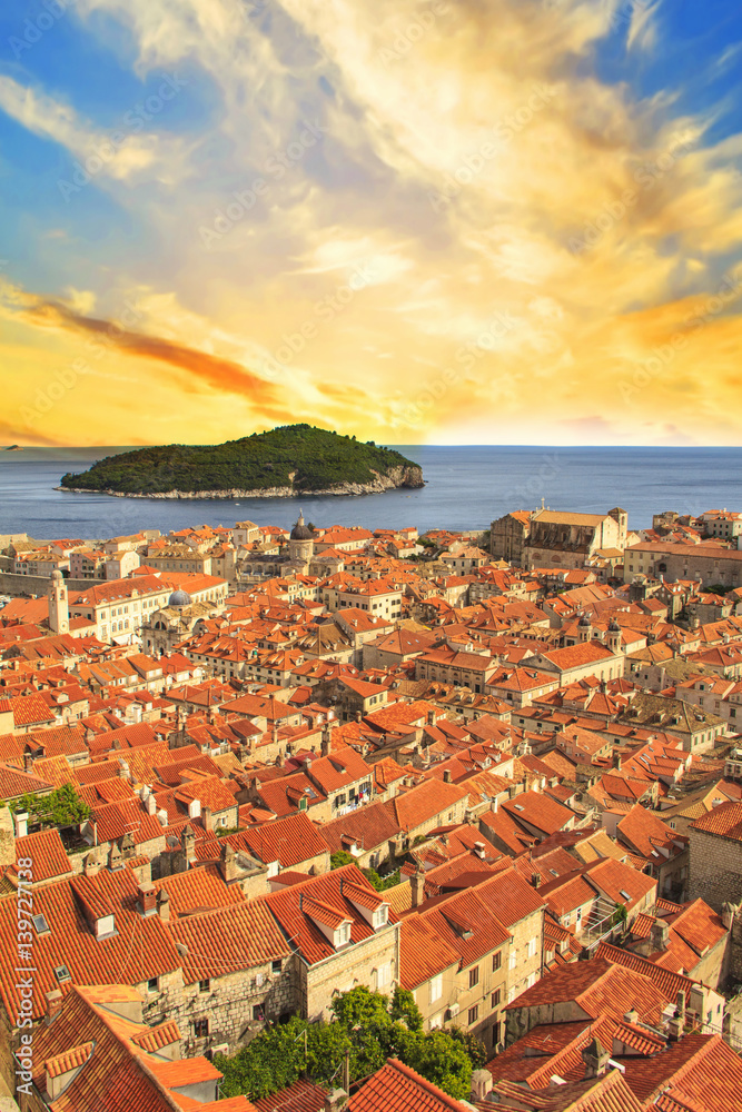 Beautiful view of the historic Dubrovnik, Croatia, at sunset