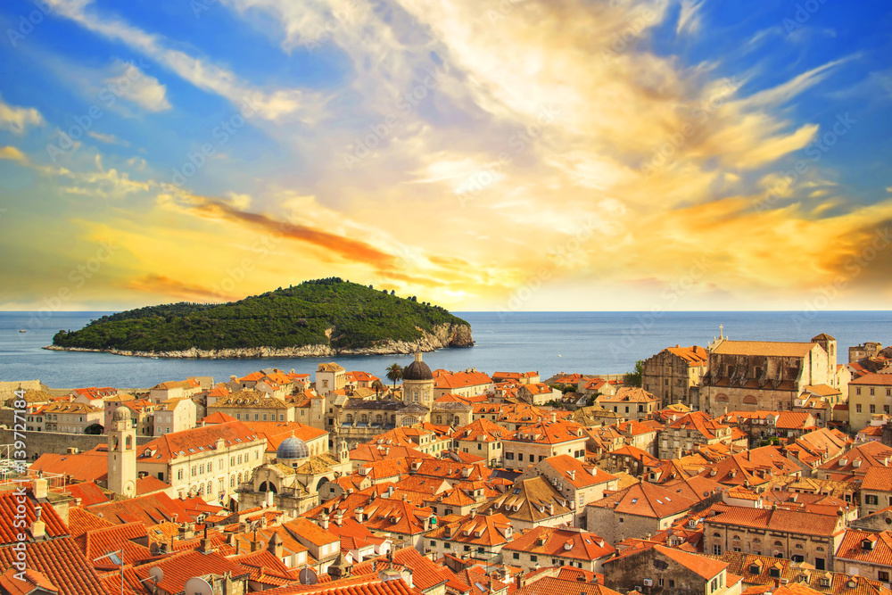 Beautiful view of the historic Dubrovnik, Croatia, at sunset