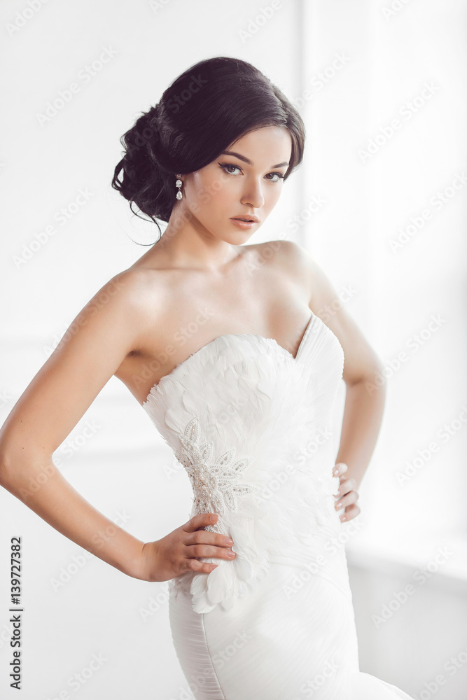 Bride beauty. Wedding hairstyle make-up luxury fashion dress concept Bride beauty. Wedding hairstyle make-up luxury fashion dress concept