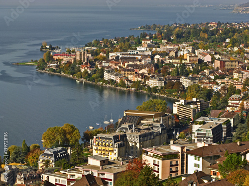 Coastline of the City of Montreux, Switzerland.  Home of the International Jazz Festival.