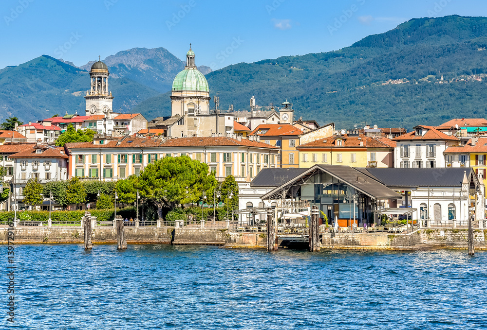 View of Intra-Verbania from lake Maggiore, Piedmont, Italy