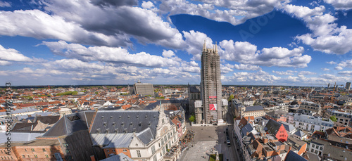 GENT, BELGIUM - MARCH 2015: Panoramc aerial city view. Gent attracts 1 million visitors annually photo