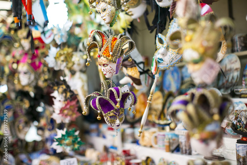 Colorful carnival Venetian masks on the market