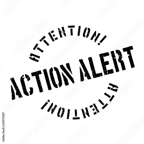 Action Alert rubber stamp. Grunge design with dust scratches. Effects can be easily removed for a clean, crisp look. Color is easily changed.
