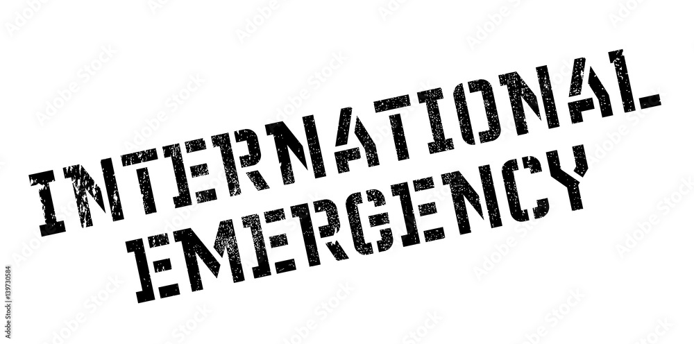 International Emergency rubber stamp. Grunge design with dust scratches. Effects can be easily removed for a clean, crisp look. Color is easily changed.