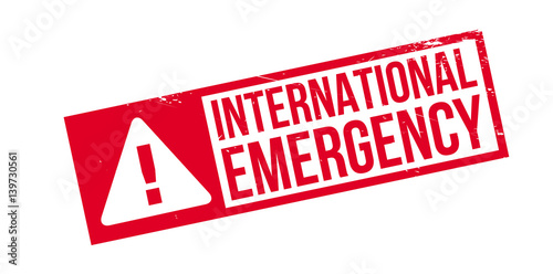 International Emergency rubber stamp. Grunge design with dust scratches. Effects can be easily removed for a clean, crisp look. Color is easily changed.
