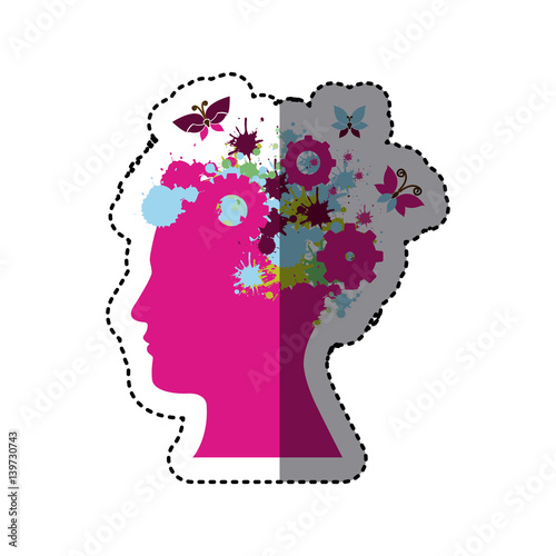 fuchsia contour human with colors gear icon, vector illustraction design
