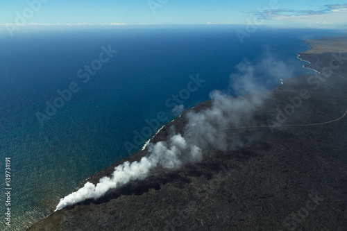 Bird's eye view of Hawaii coast at volcano National Park