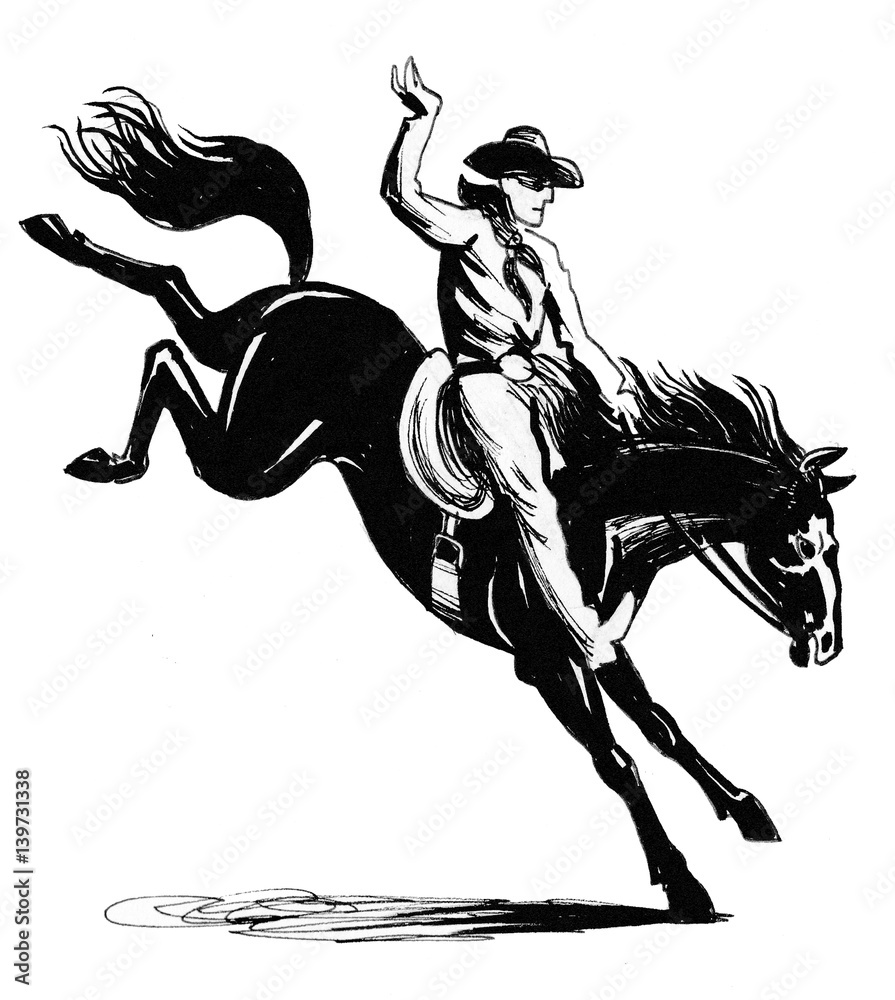 cowboy riding horse drawing