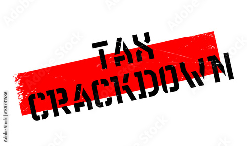 Tax Crackdown rubber stamp. Grunge design with dust scratches. Effects can be easily removed for a clean, crisp look. Color is easily changed.