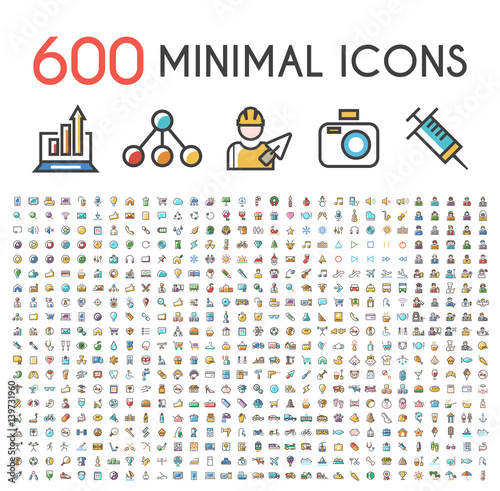 Set of 600 Minimalistic Solid Line Colored . Isolated Vector Elements