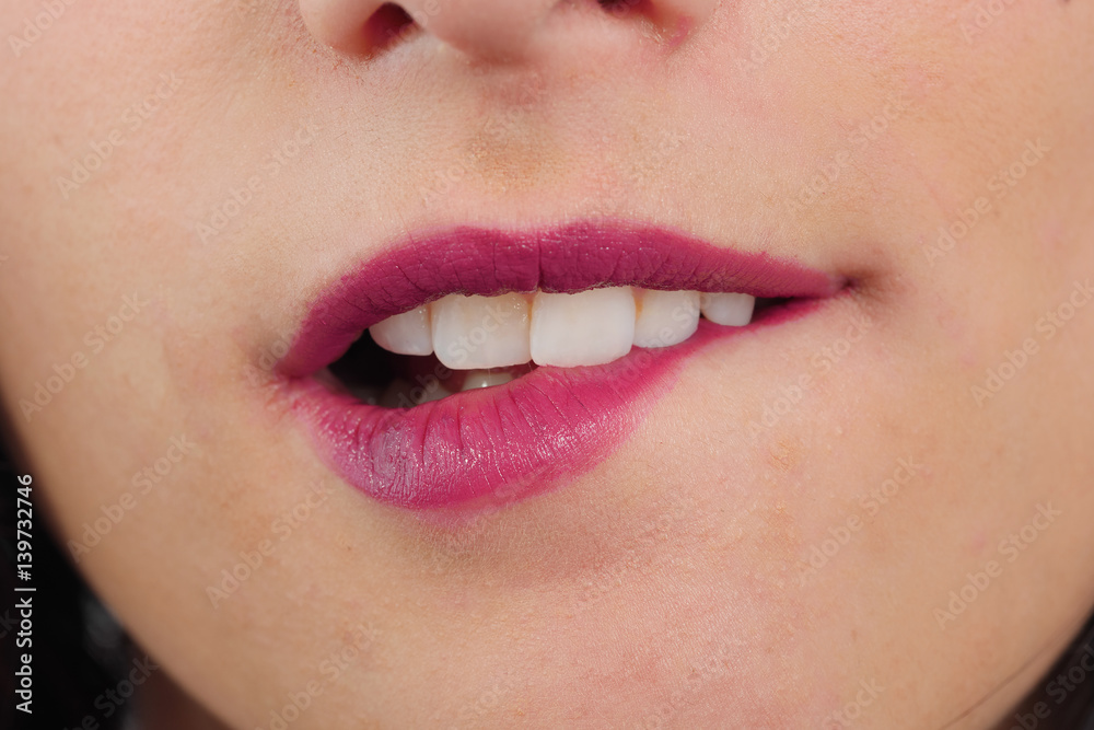 Naklejka premium red lips, close-up portrait
