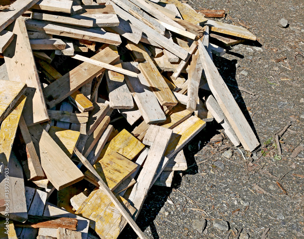 Pieces of wood and pallets ready for recycle. Pieces of wood and pallets ready for recycle.
