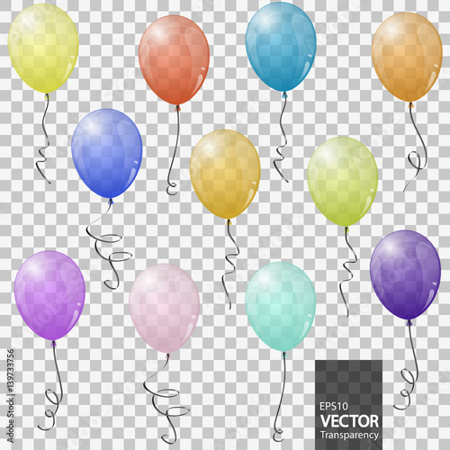 colored flying balloons with transparency